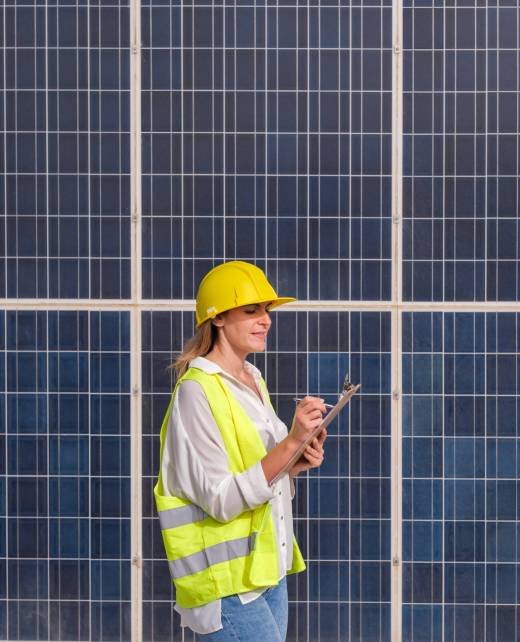 Engineer woman doing test and testing of solar panels